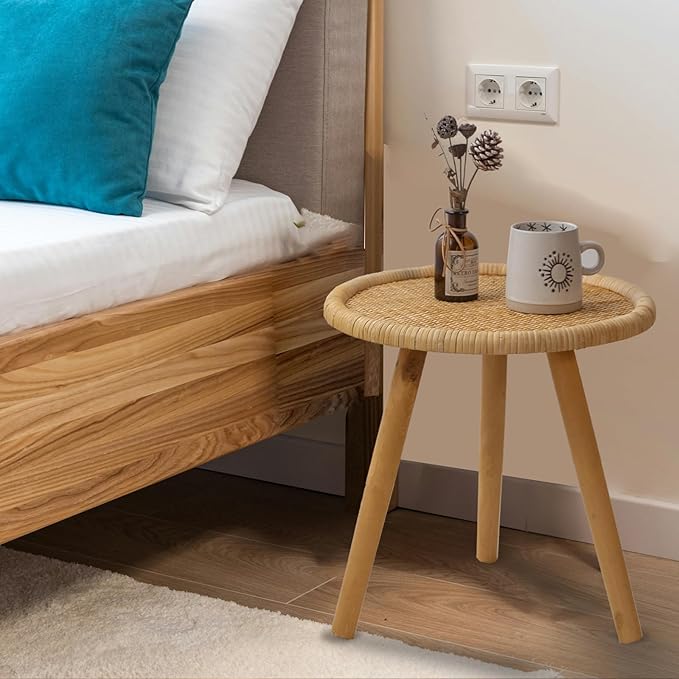 Rattan Round Coffee Table, Boho Circle Side Table End Table - Image 7