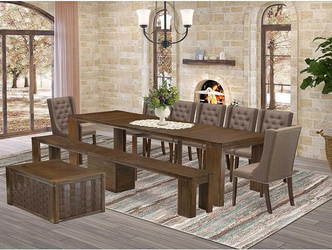 X07FO-BC8-18 - 10 Pieces Modern Dining Set contains an Extendable Rectangle by LuxebyEastWestFurniture