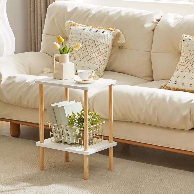 IBUYKE 2-Tier Side Table, Solid Wood Tall End Table - Image 7