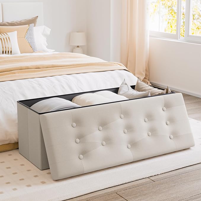PRANDOM Jumbo Ottoman with Storage Velvet Folding Small Square Foot Stool with - Image 2