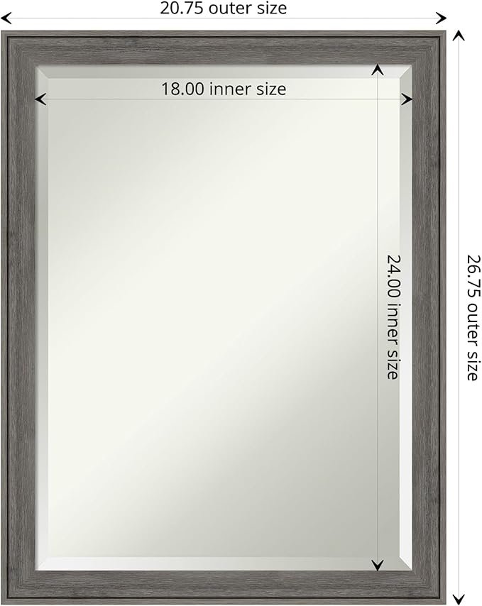 Amanti Art Grey Wall Mirror 27x21 Regis Barnwood Grey Narrow Rectangle Bathroom - Image 4