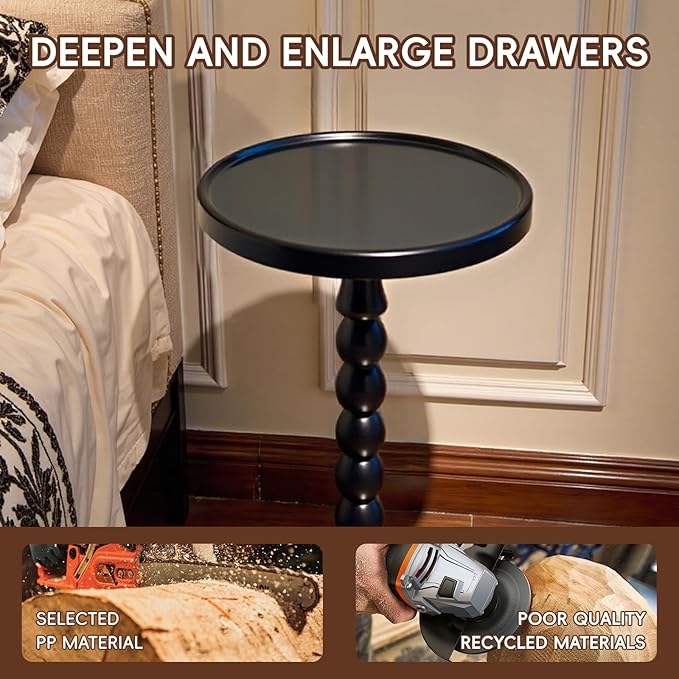 Small Accent Wood End Table, 12inch Round Bedside Table, Natural Side Table - Image 4