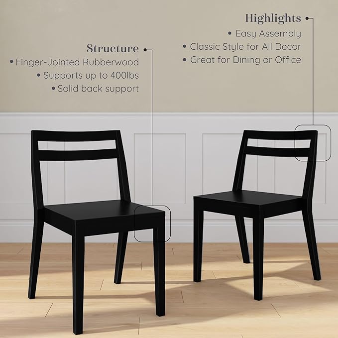 Grain & Grove Davie Dining Room Chairs Set of 2, Solid Wood Modern Kitchen Chair - Image 4