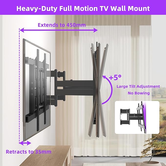 Full Motion TV Wall Mount for 55-120 Inch TVs, 308Lbs Heavy Duty, Ultra-Slim 8 - Image 5