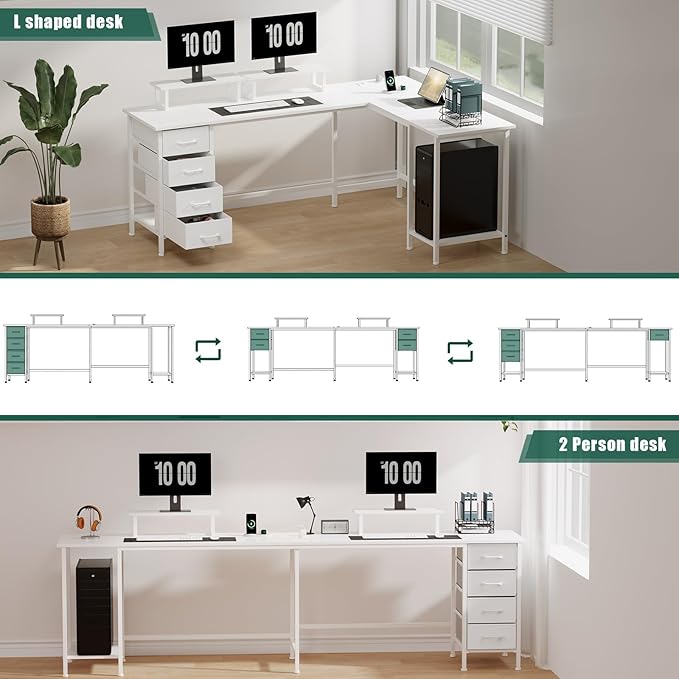 66" L Shaped Computer Desk, 94.4'' Home Office Desk - Image 7