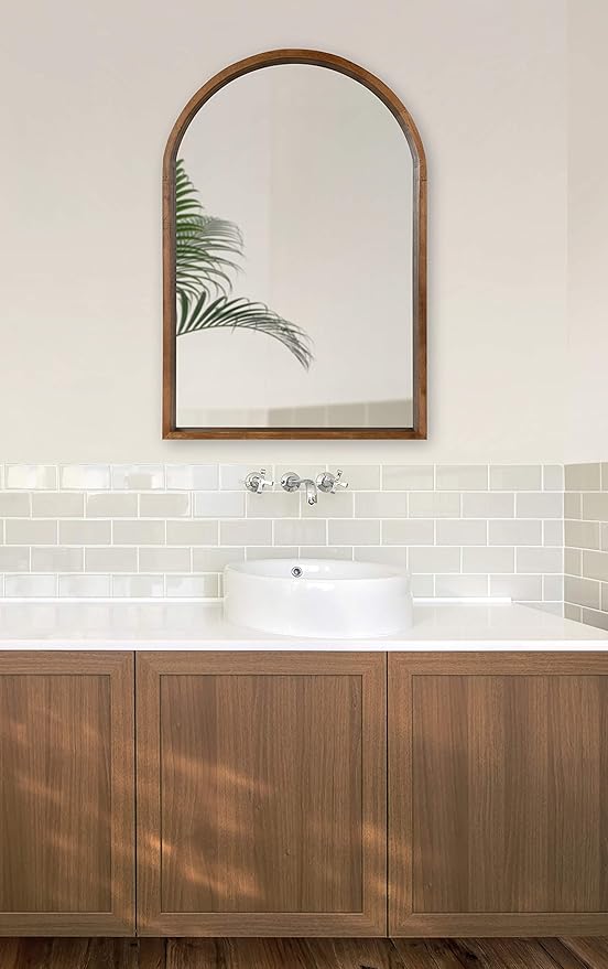 Kate and Laurel Hutton Rustic Modern Farmhouse Arch Mirror, Natural Wood Finish - Image 2
