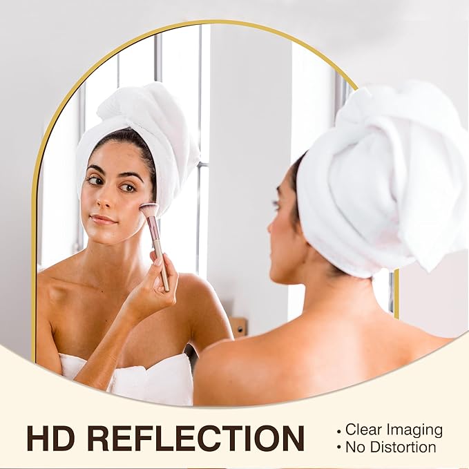 FICTOR Bathroom Vanity Mirror for Wall, 32”x30” Arched Metal Framed Bathroom - Image 4