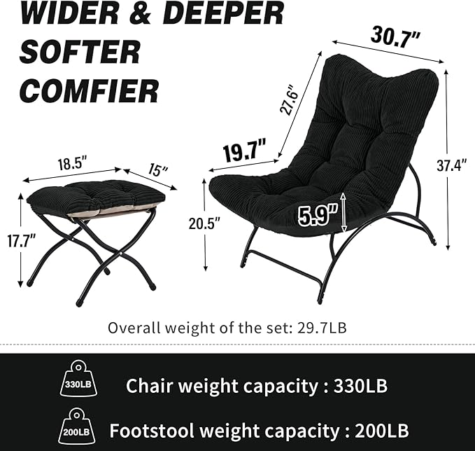 Welnow Accent Chair with Ottoman, Lounge Comfy Soft Leisure Metal Frame Reading - Image 2