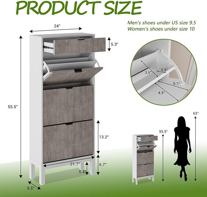 GarveeHome Shoe Cabinet with 3 Flip Doors & 1 Drawer, Entrance Wooden Shoe Rack - Image 2