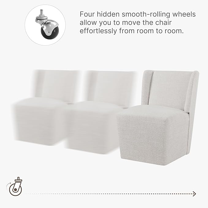 Upholstered Dining Chair with Casters Wingback Modern Side Armless Deskchair - Image 4
