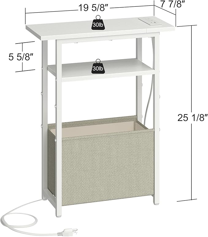 Narrow Side Table with Charging Station, LED End Table - Image 3