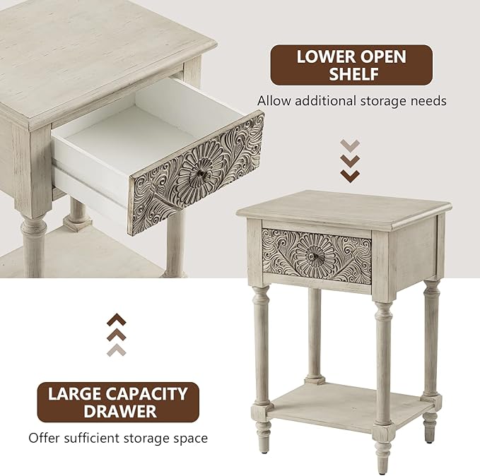 COSIEST Vintage Nightstand, MDF 2-Tier Bedside Table, Wood Accent End Table - Image 5