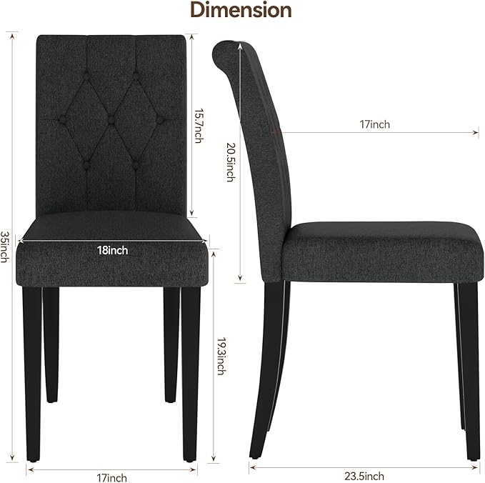 Upholstered Dining Chairs Set of 6, Button Tufted Parsons Dining Chair - Image 3