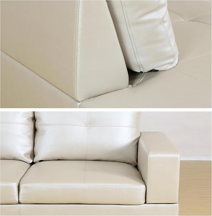 L-Shaped Sectional Sofa with Ottoman, Right-Facing Leather Modern Couch with - Image 6