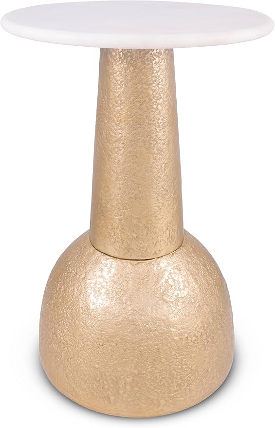 OBJET D'ART Small Round Gold End Table, Vintage Metal Accent, Coctail and Drink by ObjetDArt