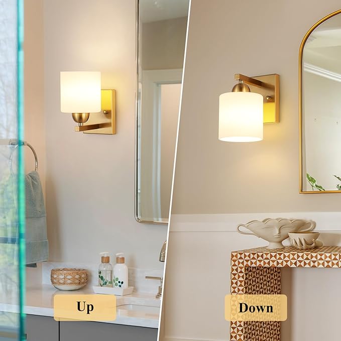 Gold Milk Glass Wall Sconces, 1 Pack Hardwired Indoor Wall Light Fixtures - Image 3