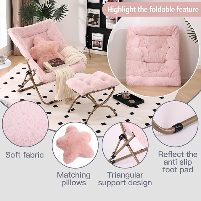 Welnow Comfy Saucer Chair with Ottoman, Oversized Folding Reading Chair - Image 4