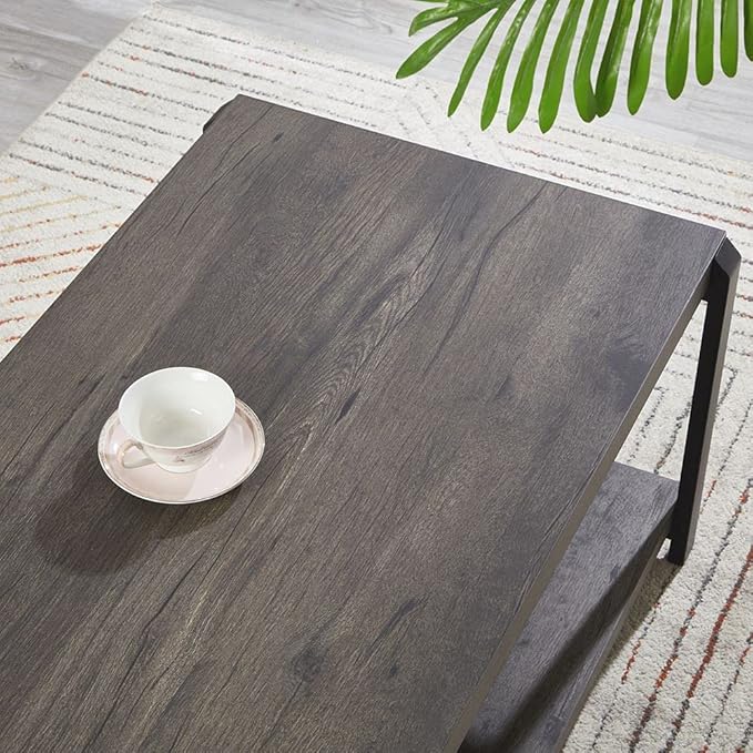 EXCEFUR Coffee Table with Storage Shelf, Rustic Wood and Metal Cocktail Table - Image 4