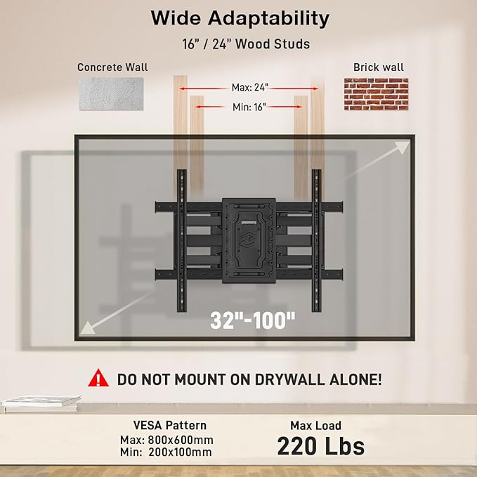 TV Wall Mount for 32"-100" up to 220 lbs, USX MOUNT Full Motion TV Mount - Image 3