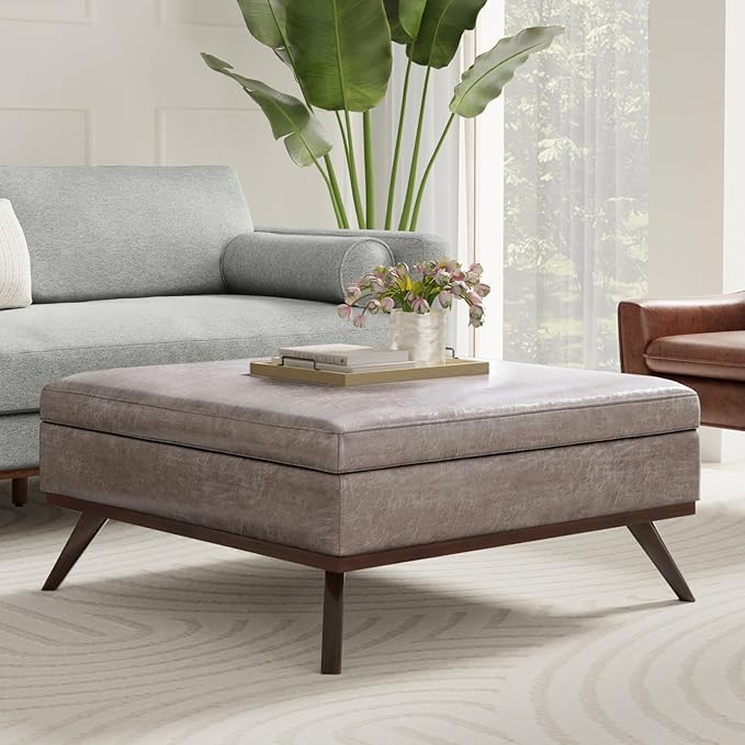 SIMPLIHOME Owen 40 inch Wide Mid Century Modern Square XL Coffee Table Storage - Image 2