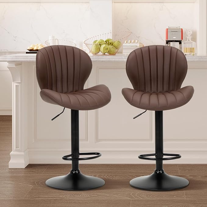 COLAMY Bar Stools Set of 2, Modern Swivel Bar Chairs, Adjustable Faux Leather by COLAMYINC