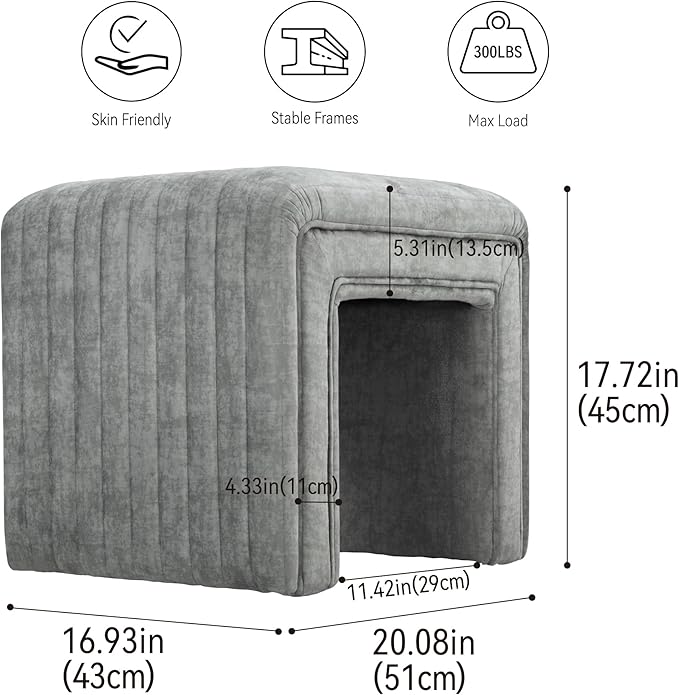 Get Set Style Vanity Stool Chair, Modern Velvet Ottoman Foot Stool - Image 3