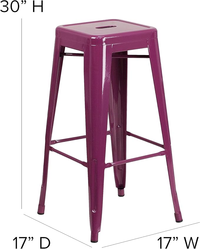 Flash Furniture Commercial Grade 30" High Backless Purple Indoor-Outdoor - Image 3