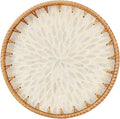 Round Rattan Tray with Mother of Pearl Inlay, Rattan Serving Tray with Wooden by Kmelep