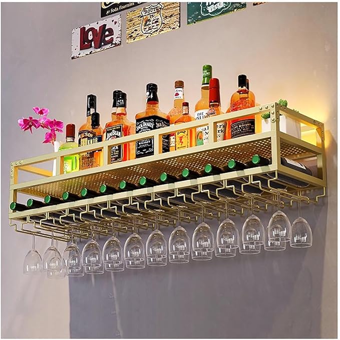 LED Wine Rack Wall Mounted, Industrial Metal Wall Wine Shelf & Glass Holder - Image 2