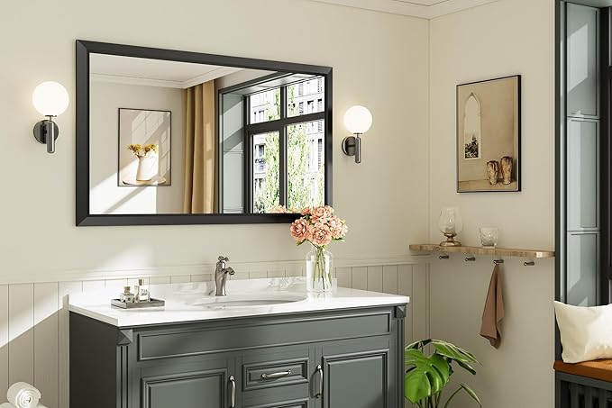 50x30 Inch Black Bathroom Mirror - Image 3