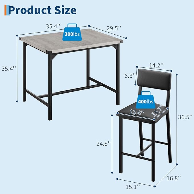 IDEALHOUSE Dining Table Set for 2 w/Counter Height Table & 2 Upholstered Bar - Image 2