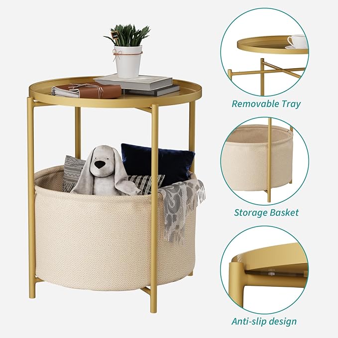 2 Tier Modern Side Table, Round End Table Living Room - Image 6