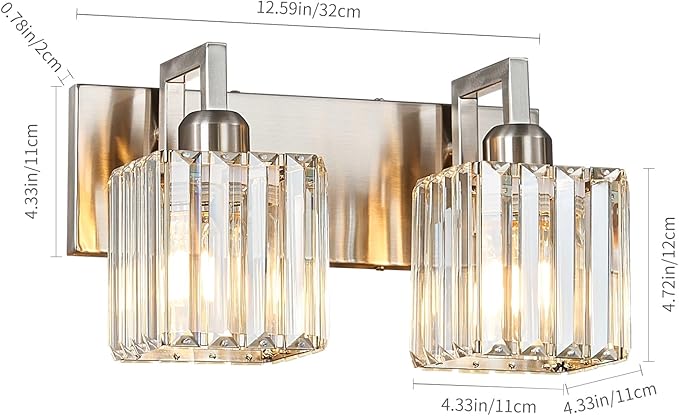Modern Bathroom Vanity Light 2-Lights Brushed Nickel Vanity Light Crystal Wall - Image 5