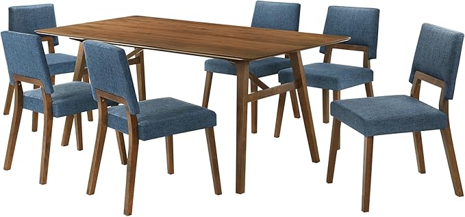 Armen Living Channell Mid Century Modern 7 Piece Walnut Wood Dining Table Set by ArmenLiving