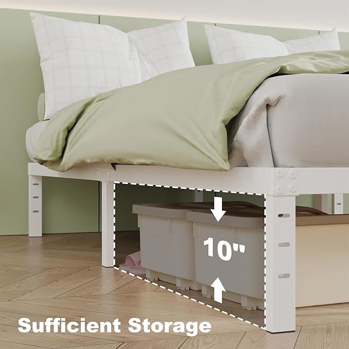 12 Inch White King Size Bed Frame, Heavy Duty King Size Platform Bed Frame - Image 5