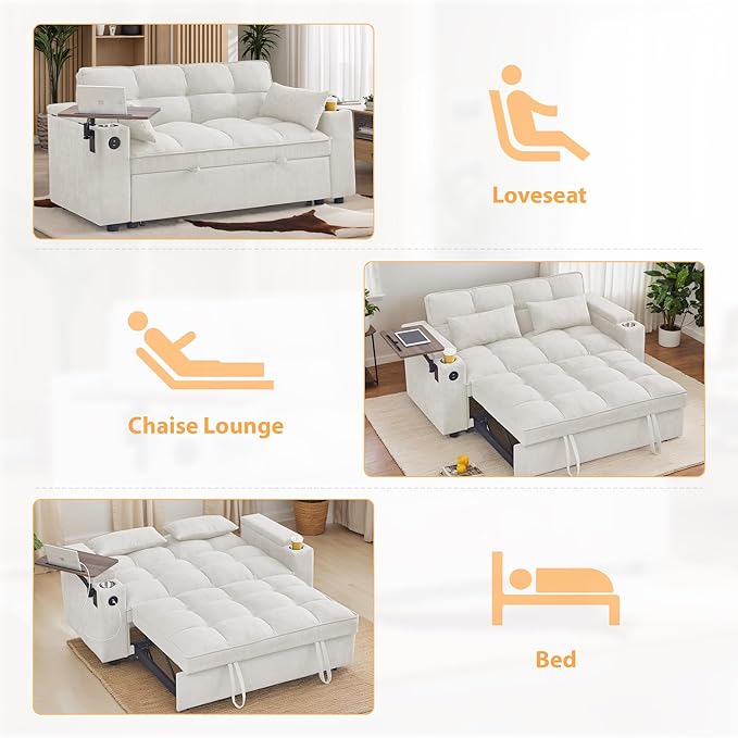 65-inch Multifunctional Loveseat Pull Out Sleeper Sofabed W/Cupholders - Image 7