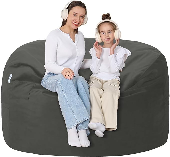 4FT Bean Bag Chair with Ultra Soft Velvet Cover Bean Bag Sofa with Memory Foam by Unknown
