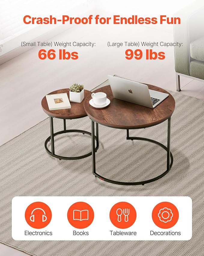 VEVOR Nesting Tables, Coffee Table Set of 2, 23.6 inch Round Coffee Table - Image 7