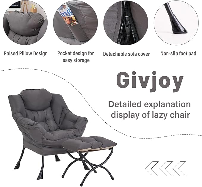 Lazy Chair and Ottoman, Large Accent Lounge Chair - Image 4