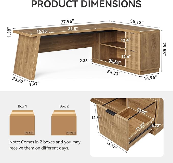 LITTLE TREE 78-Inch L-Shaped Executive Desk, Modern Desk - Image 3