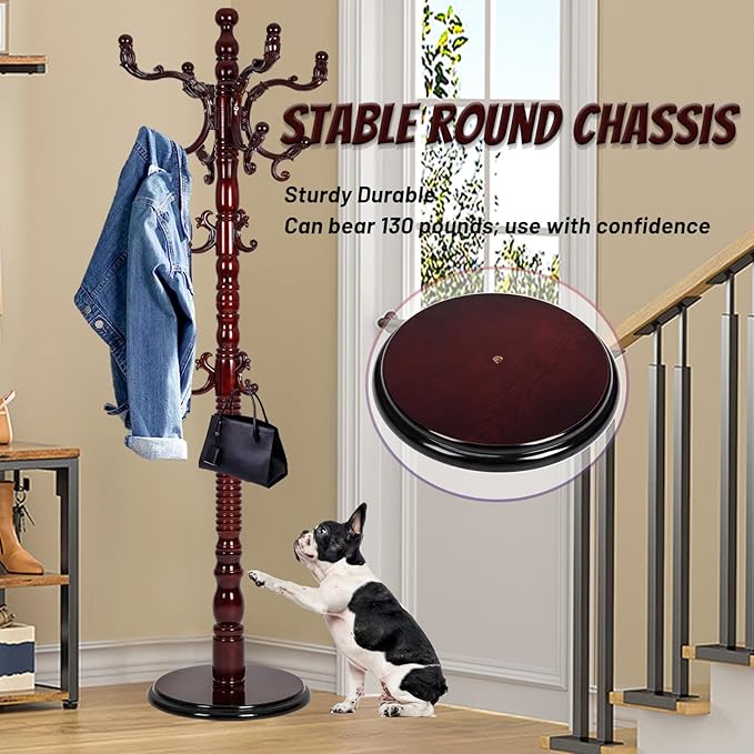 73 in Wood Coat Rack, Coat Rack Freestanding - Image 2