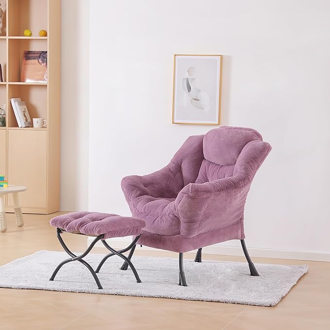 Plush Lazy Chair and Ottoman, Large Contemporary Accent Lounge Chair - Image 7