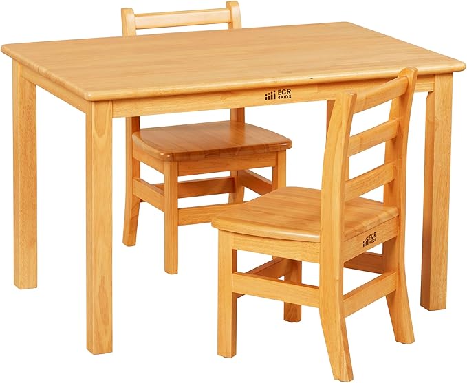 ECR4Kids 24in x 36in Rectangular Hardwood Table and Chair Set, 12in Seat Height by ECR4Kids