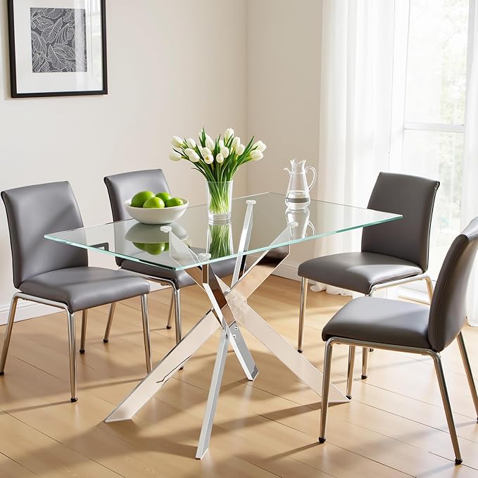 Dining Table for 4 Modern 47.2" Rectangular Glass Dining Table Kitchen & Dining - Image 4