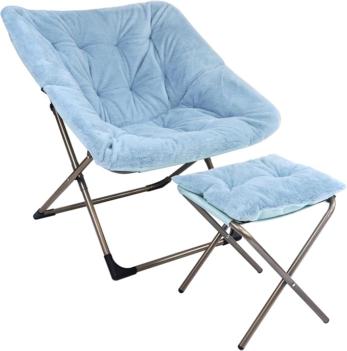 Kokel Plush Folding Chair and Ottoman Padded Metal Frame Living Room Chair by Unknown