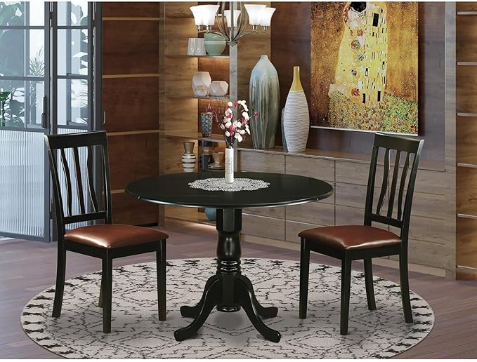 East West Furniture DLAN3-BLK-LC 3 Piece Dinette Set - Image 6
