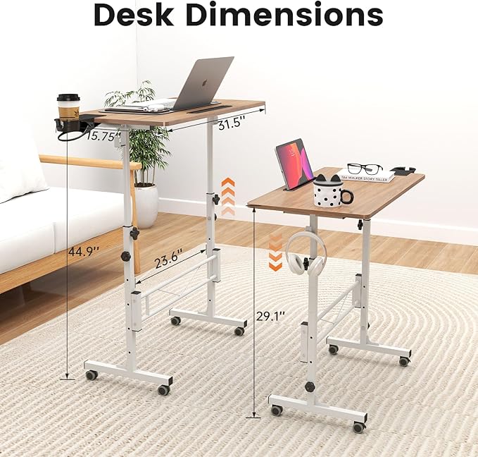 Hadulcet Portable Standing Desk, Rolling Desk Adjustable Height, Mobile Laptop - Image 4