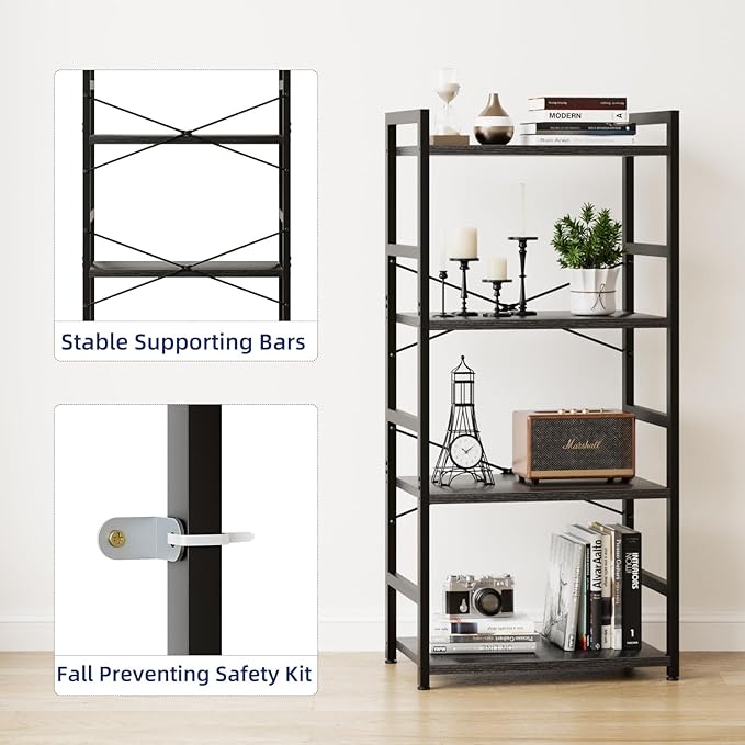 NUMENN 4 Tier Small Bookshelf, Industrial Bookcase Shelf Storage Organizer - Image 7
