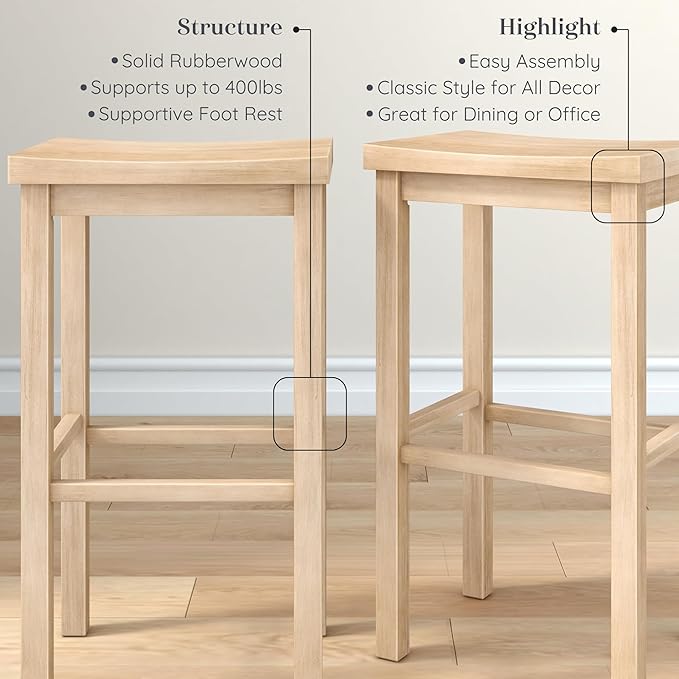 Grain & Grove Smith Collection Set of 2 Solid Wood Bar Stools, 30 inch - Image 4