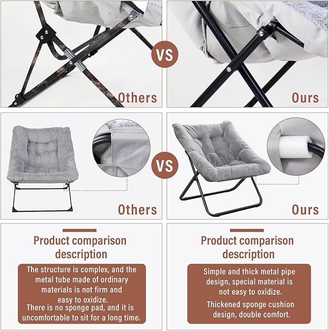 Tiita FoldedChair with Ottoman, Soft Faux Fur Oversized Folding Accent Chair - Image 8